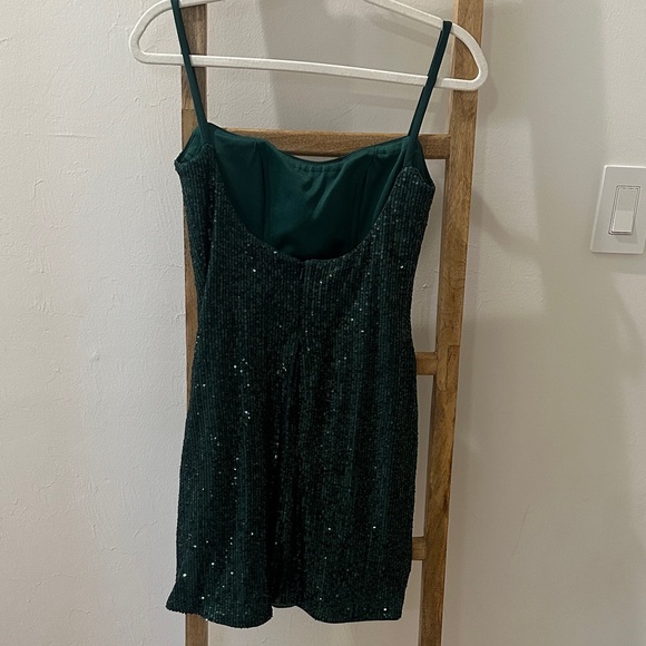 La Femme Dark Green Sequin Mini Dress - Picture 3 of 4